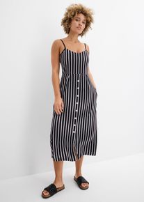 bonprix Sommerliches Jerseykleid mit Knopfleiste und Streifen, schwarz, Gr.52/54 (XXL), Kleid im eleganten Stil, mit Spaghetti-Tr&auml;gern. Ab Taille mittig mit einer kleinen Knopfleiste bis zum Saum versehen, aus Viskose