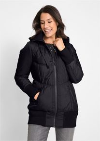 bonprix Steppjacke mit breitem Komfortbund und Kapuze, schwarz, Gr.52, Moderne Stepp-Jacke mit Kapuze in figurformender Passform
