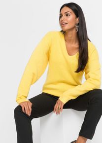 bonprix Oversize-Strick-Pullover, gelb, Gr.48/50 (XL), Volumin&ouml;ser Oversize-Strick-Pullover mit Rippstrickdetails