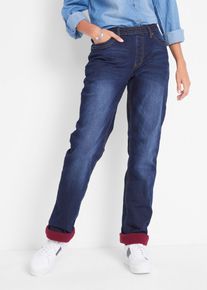 bonprix Straight-Jeans Mid Waist Thermo, blau, Gr.54, Schlupfjeans mit Fleece in der Innenseite, 66% Baumwolle