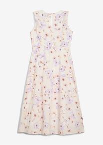 bonprix Maxikleid aus reiner Baumwolle, beige, Gr.170, Sommerliches Maxikleid mit Volant-Details: Allover-Print, Rundhalsausschnitt, elastische Taille, gef&uuml;tterter Rock &ndash; luftig-leichter Tragekomfort!, aus 100% Baumwolle