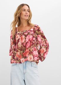 bonprix Bluse mit Ballonsaum, rot, Gr.54, modische Chiffonbluse mit Ballonsaum und Volants am &Auml;rmelsaum
