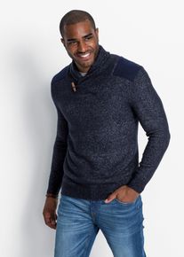 bonprix Feinstrickpullover mit Schalkragen, blau, Gr.60/62 (XXL), Gestrickter Pullover mit Schalkragen und Knebelverschluss am Ausschnitt