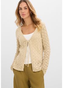 bonprix Ajour-Strickjacke aus reiner Baumwolle, beige, Gr.44/46 (L), Moderne Strickjacke mit Bindeband, aus 100% Baumwolle