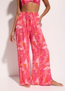 bonprix Strandhose aus strukturiertem Crinkle, pink, Gr.50, Weite Strandhose mit tollem Druck