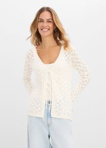 bonprix Ajour-Strickjacke aus reiner Baumwolle, wei&szlig;, Gr.36/38 (S), Moderne Strickjacke mit Bindeband, aus 100% Baumwolle