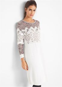 bonprix Strickkleid mit Norwegermuster, wei&szlig;, Gr.44/46 (L), Bequemes Strickkleid mit Norwegermuster, 50% Baumwolle
