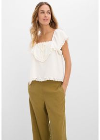 bonprix Blusentop aus leichtem Cr&ecirc;pe, wei&szlig;, Gr.50, Mit kurzen &Auml;rmeln und romantischem Design