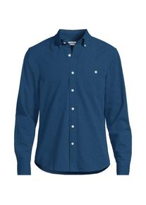 LANDS' END Seersucker-Hemd mit langen &Auml;rmeln, Herren,  Blau, Baumwolle, by Lands' End