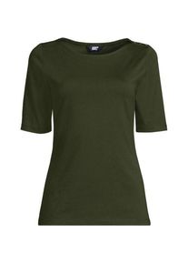 LANDS' END Supima&reg; T-Shirt mit U-Boot-Ausschnitt und gekn&ouml;pfter Schulter, Damen,  Gr&uuml;n, Baumwolle, by Lands' End