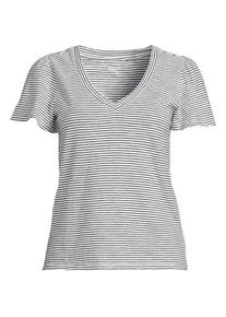 LANDS' END Shirt mit kurzen Flatter&auml;rmeln und V-Ausschnitt, Damen,  Wei&szlig;, Baumwolle, by Lands' End