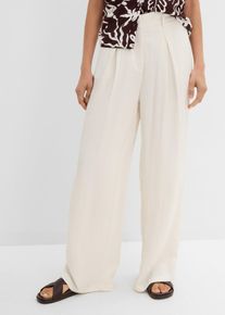 bonprix Sommerliche Bundfaltenhose aus Viskose-Mix, wei&szlig;, Gr.38, locker geschnittene Marlenehose mit B&uuml;gelfalten, aus Viskose