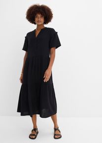 bonprix Midikleid aus weichem Musselin, schwarz, Gr.42, Mit kurzen &Auml;rmeln und R&uuml;schen am &Auml;rmelsaum, 100% Baumwolle
