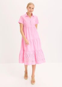 bonprix Tunika-Kleid aus reiner Baumwolle mit Lochstickerei, rosa, Gr.50, Lockeres Tunika-Kleid mit Lochstickerei, aus 100% Baumwolle