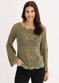 bonprix Strickshirt aus Spitze, gr&uuml;n, Gr.36/38 (S), Stylisches Shirt mit toller Passform