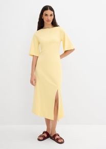 bonprix Jerseykleid mit Schlitz aus reiner Bio-Baumwolle, gelb, Gr.44/46 (L), Kleid aus reiner Bio-Baumwolle mit ausgestellten &Auml;rmeln und Wasserfall-Ausschnitt, 100% Baumwolle (organic)