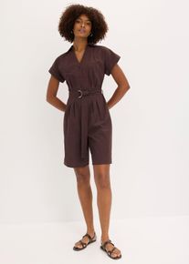 bonprix Jumpsuit mit Bindeg&uuml;rtel, braun, Gr.52, Kurzoverall mit Halbarm und Knopfleiste, 100% Baumwolle