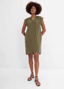bonprix Minikleid aus reiner Baumwolle, gr&uuml;n, Gr.48, Lockeres Musselin-Kleid mit V-Ausschnitt, aus Musselin
