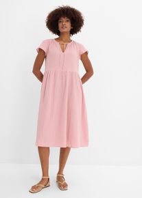 bonprix Kleid aus weichem Musselin, rosa, Gr.42, ausgestelltes Musselinkleid aus reiner Baumwolle mit V-Ausschnitt, aus 100% Baumwolle