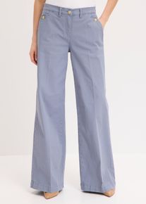 bonprix Wide Leg Hose mit Stretch, blau, Gr.40, Wide Leg Hose mit Schm&uuml;ckkn&ouml;pfen, 97% Baumwolle