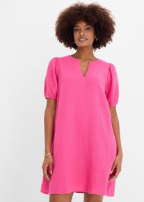 bonprix Kurzes Kleid aus Musselin, pink, Gr.38, mit V-Ausschnitt, 100% Baumwolle