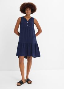 bonprix Kleid aus luftigem Musselin, blau, Gr.42, weit geschnittenes Musselinkleid aus reiner Baumwolle mit V-Ausschnitt, aus 100% Baumwolle