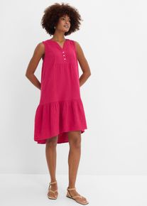 bonprix Kleid aus luftigem Musselin, pink, Gr.50, weit geschnittenes Musselinkleid aus reiner Baumwolle mit V-Ausschnitt, aus 100% Baumwolle