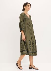bonprix Midikleid aus flie&szlig;ender Viskose, gr&uuml;n, Gr.44, Weit schwingendes Kleid mit kontrastreichen Ikat-Druck, aus Viskose