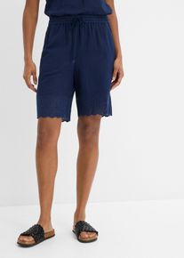 bonprix Bermuda aus luftigem Musselin, blau, Gr.54, Bequem und modern geschnitten, mit Lochstickerei, 100% Baumwolle