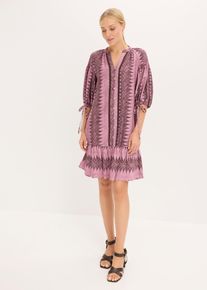 bonprix Minikleid aus softem Viskose-Mix, rosa, Gr.44, Mit Schn&uuml;rung an den &Auml;rmeln