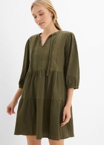 bonprix Blusenkleid aus reiner Baumwolle, gr&uuml;n, Gr.40, Luftiges Sommerkleid mit Schn&uuml;rung am Ausschnitt, aus 100% Baumwolle