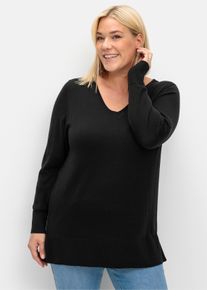 sheego Gro&szlig;e Gr&ouml;&szlig;en Strickpullover mit V-Ausschnitt, schwarz, Gr&ouml;&szlig;e 52/54 - Damen