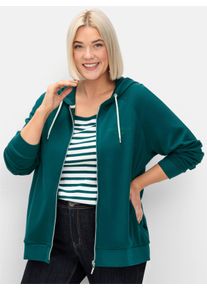 sheego Gro&szlig;e Gr&ouml;&szlig;en Sweatjacke mit Kapuze, petrol, Gr&ouml;&szlig;e 56/58 - Damen