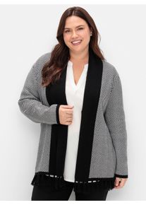 sheego Gro&szlig;e Gr&ouml;&szlig;en Strickjacke mit Fransen am Saum, schwarz-wei&szlig;, Gr&ouml;&szlig;e 44/46 - Damen
