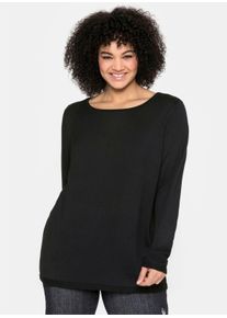 sheego Gro&szlig;e Gr&ouml;&szlig;en Longpullover mit Leinenanteil, schwarz, Gr&ouml;&szlig;e 44/46 - Damen