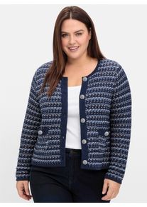 sheego Gro&szlig;e Gr&ouml;&szlig;en Strickjacke mit Glitzerstreifen, blau gemustert, Gr&ouml;&szlig;e 44/46 - Damen