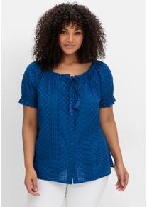 sheego by Joe Browns sheego Gro&szlig;e Gr&ouml;&szlig;en Kurzarm-Bluse mit Lochstickerei und Carmen-Ausschnitt, blaubeere, Gr&ouml;&szlig;e 56 - Damen