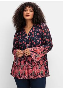 sheego by Joe Browns sheego Gro&szlig;e Gr&ouml;&szlig;en Tunika aus Mesh, mit Trompeten&auml;rmeln, blau gemustert, Gr&ouml;&szlig;e 50 - Damen