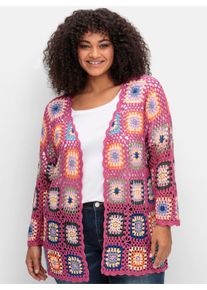 sheego by Joe Browns sheego Gro&szlig;e Gr&ouml;&szlig;en Longstrickjacke im Crochet-Muster, pink, Gr&ouml;&szlig;e 56/58 - Damen