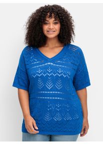 sheego Gro&szlig;e Gr&ouml;&szlig;en Pullover im Ajourstrick, kobaltblau, Gr&ouml;&szlig;e 48/50 - Damen