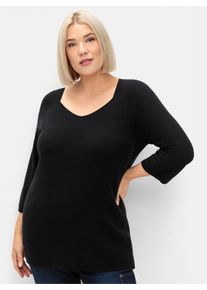 sheego Gro&szlig;e Gr&ouml;&szlig;en Pullover mit 3/4-Raglan&auml;rmel, schwarz, Gr&ouml;&szlig;e 52/54 - Damen