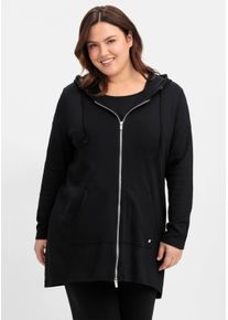 sheego Gro&szlig;e Gr&ouml;&szlig;en Shirtjacke mit 2-Wege-Rei&szlig;verschluss, Longform, schwarz, Gr&ouml;&szlig;e 56/58 - Damen