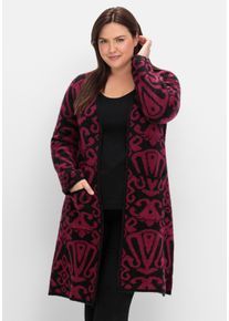 sheego by Joe Browns sheego Gro&szlig;e Gr&ouml;&szlig;en Longstrickjacke mit Jacquard-Muster, schwarz-gemustert, Gr&ouml;&szlig;e 44/46 - Damen