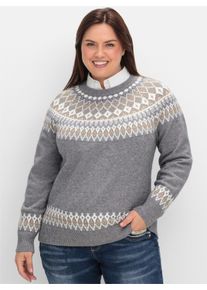 sheego by Joe Browns sheego Gro&szlig;e Gr&ouml;&szlig;en Jacquard-Pullover mit goldfarbenem Glanzgarn, grau meliert, Gr&ouml;&szlig;e 44/46 - Damen