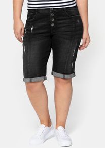 sheego Gro&szlig;e Gr&ouml;&szlig;en Jeansbermudas mit Destroyed-Effekten, black used denim, Gr&ouml;&szlig;e 56 - Damen