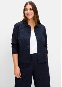 sheego Gro&szlig;e Gr&ouml;&szlig;en Blusenjacke aus Lochspitze, tiefblau, Gr&ouml;&szlig;e 48 - Damen