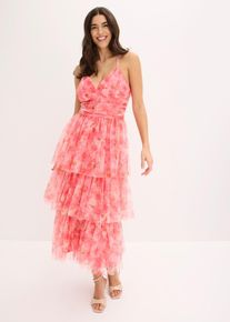 bonprix Midikleid aus zartem T&uuml;ll mit Volants, pink, Gr.44, Modern und feminin: Midikleid aus feinem T&uuml;ll mit Stufen-Volants