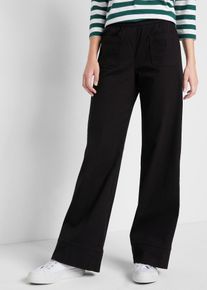 bonprix Twillhose mit ausgestelltem Bein und High-Waist-Bequembund, schwarz, Gr.54, Charismatische Twillhose mit weitem Schnitt und modischen Taschen, 97% Baumwolle