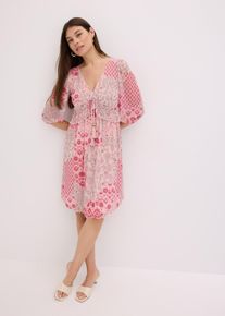 bonprix bedrucktes Mesh-Tunika-Kleid, pink, Gr.48/50 (XL), feminines Mesh-Tunika-Kleid mit kleinem Volant und dekorativem Bindeband vorne in der Taille