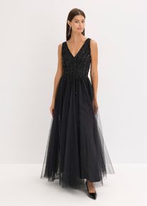 bonprix Maxikleid aus feinem T&uuml;ll mit Paillettenstickerei, schwarz, Gr.38, Modern und feminin: Abendkleid in Maxi-L&auml;nge aus feinem T&uuml;ll mit weitem Rock und im Oberteil mit wundersch&ouml;ner Paillettenstickerei dekoriert